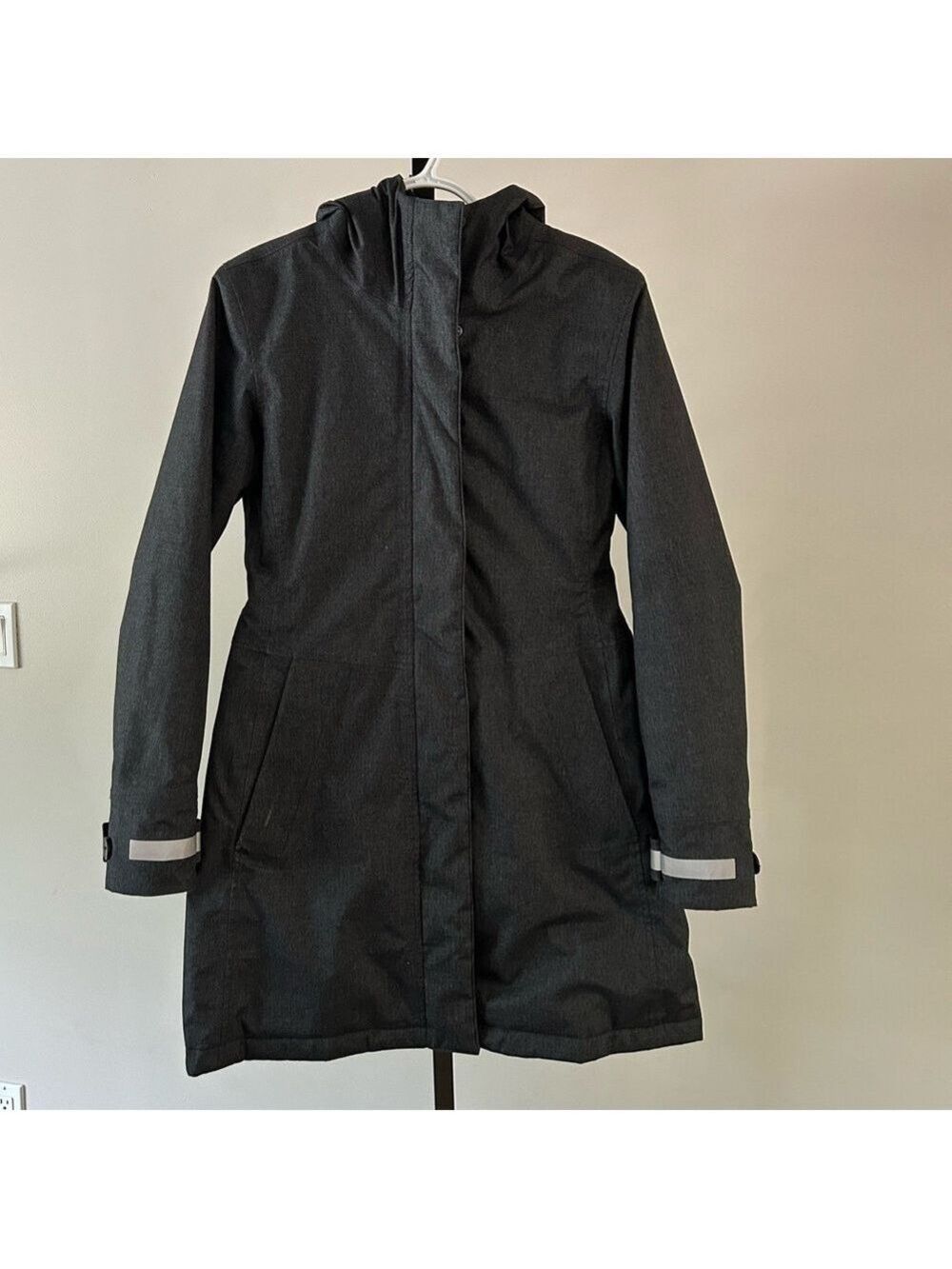 MEC Women’s Hooded Coat with Reflective Strips, Size Small.